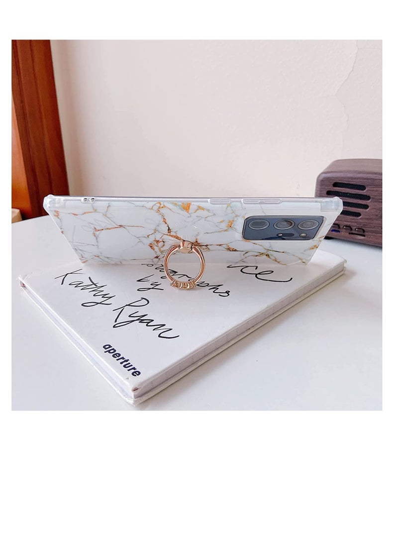 Captaintech For Samsung Galaxy Note 20 Ultra Case,with Ring Holder Diamond Rhinestone, Marble Cute Luxury, Scratch Resistant, Full Coverage, Delicate Touch Feeling, Ultra-thin Case (White Marble) KSA | Riyadh, Je - Image 2