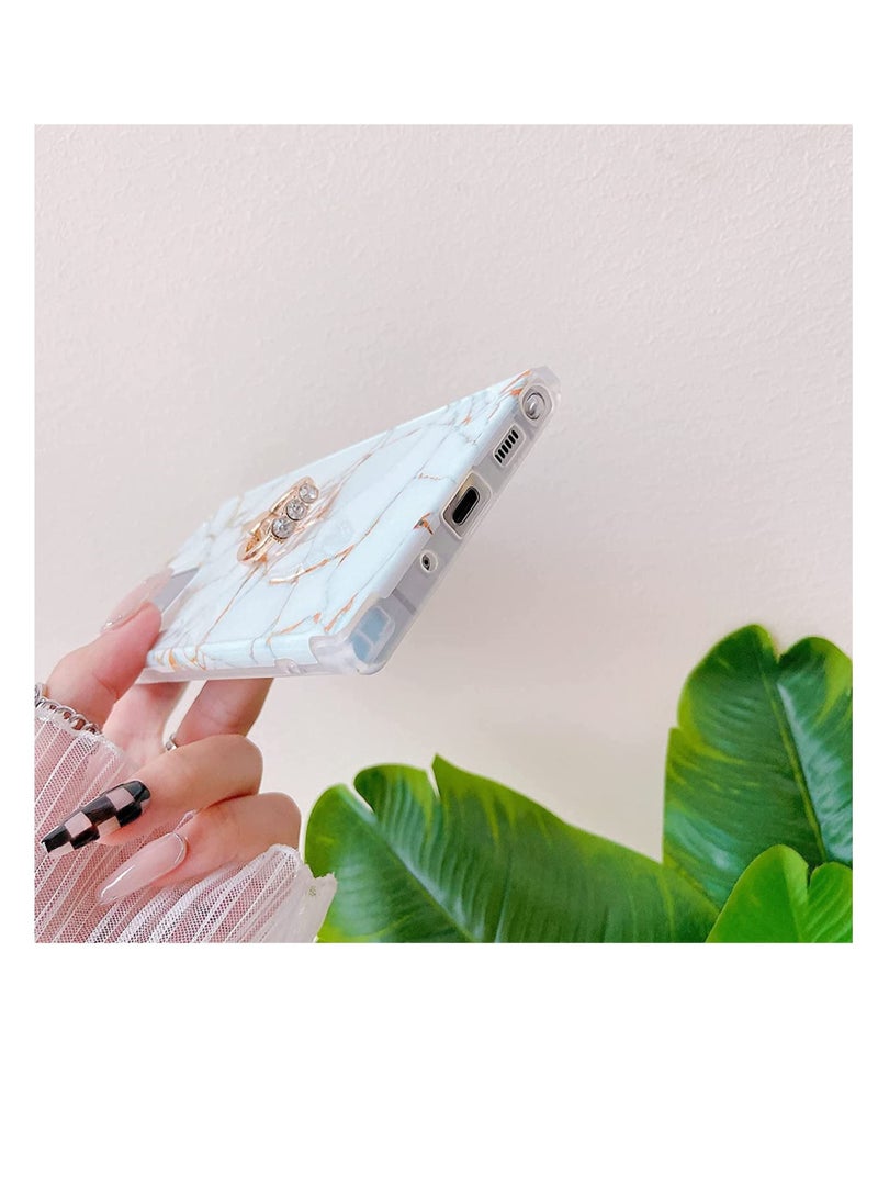 Captaintech For Samsung Galaxy Note 20 Ultra Case,with Ring Holder Diamond Rhinestone, Marble Cute Luxury, Scratch Resistant, Full Coverage, Delicate Touch Feeling, Ultra-thin Case (White Marble) KSA | Riyadh, Je - Image 5