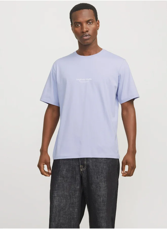 جاك اند جونز Jack & Jones Slogan Print Round Neck T-Shirt