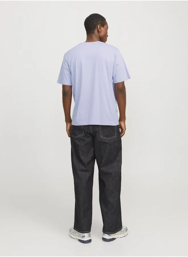 جاك اند جونز Jack & Jones Slogan Print Round Neck T-Shirt