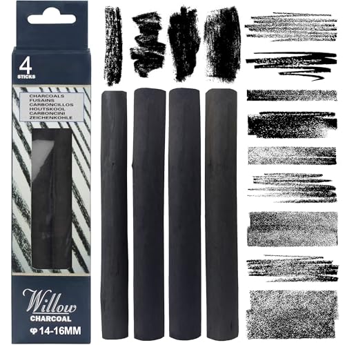 Dlicoda Willow Charcoal Sticks 1416MM Jumbo Willow Charcoal Pencils for Artists Beginners Students 4 Pcs Natural Charcoal Stick for Sketching Drawing and Shading - Image 1