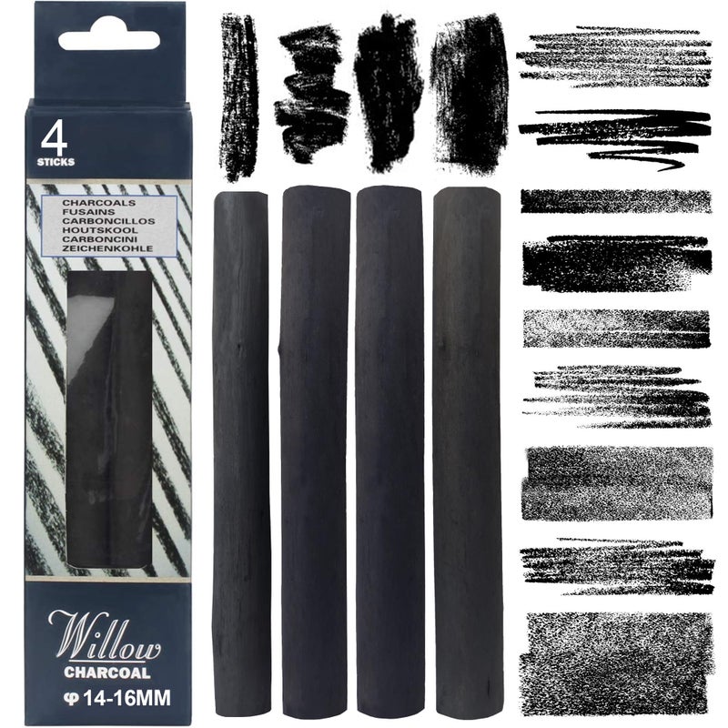 Dlicoda Willow Charcoal Sticks 1416MM Jumbo Willow Charcoal Pencils for Artists Beginners Students 4 Pcs Natural Charcoal Stick for Sketching Drawing and Shading - Image 3