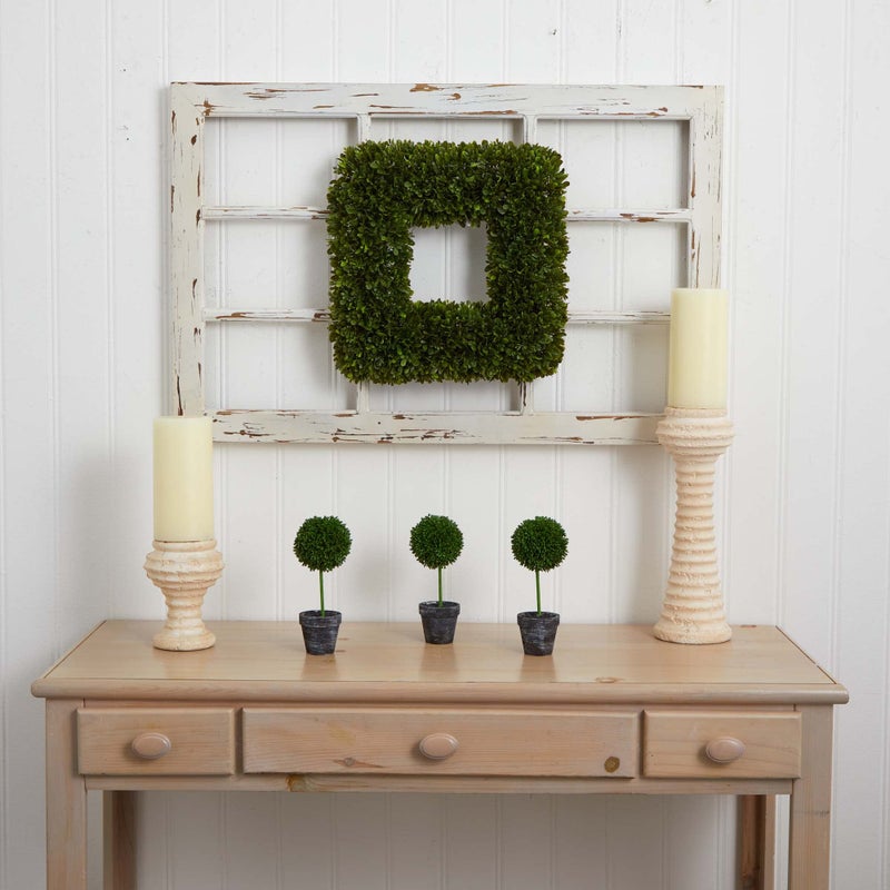 Nearly Natural 17" Tea Leaf Square Wreath UV Resistant Artificial Plant, Green - Image 4