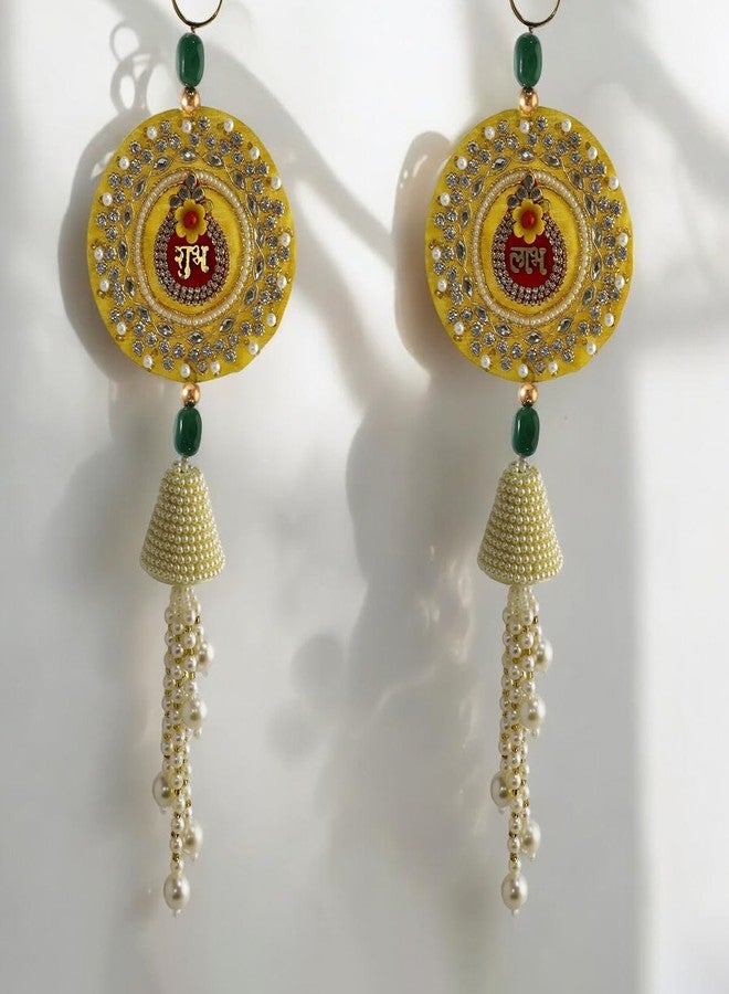9Dzine معلقة Shubh Labh Jhumki لتزيين Gudi Padwa للمنزل | توران مدخل الباب الرئيسي ومعلق جداري | قطعة ديكور لغرفة ماندير وبوجا وغرفة المعيشة | عنصر هدية احتفالية - Image 1