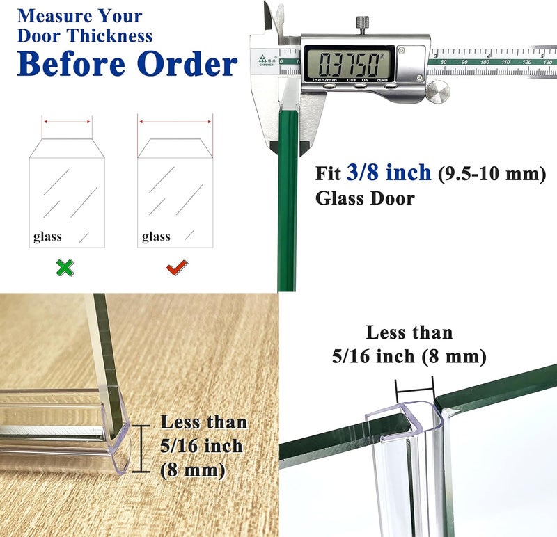 EAISMON Frameless Shower Door Seal Strip 2 Pack x 39 Inch U for 3/8" Thick Glass Shower Door Side Seal Strip Bottom Seal Door Sweep Ultra Clear Polycarbonate, Stop Shower Leaks Create A Water Barrier - Image 4
