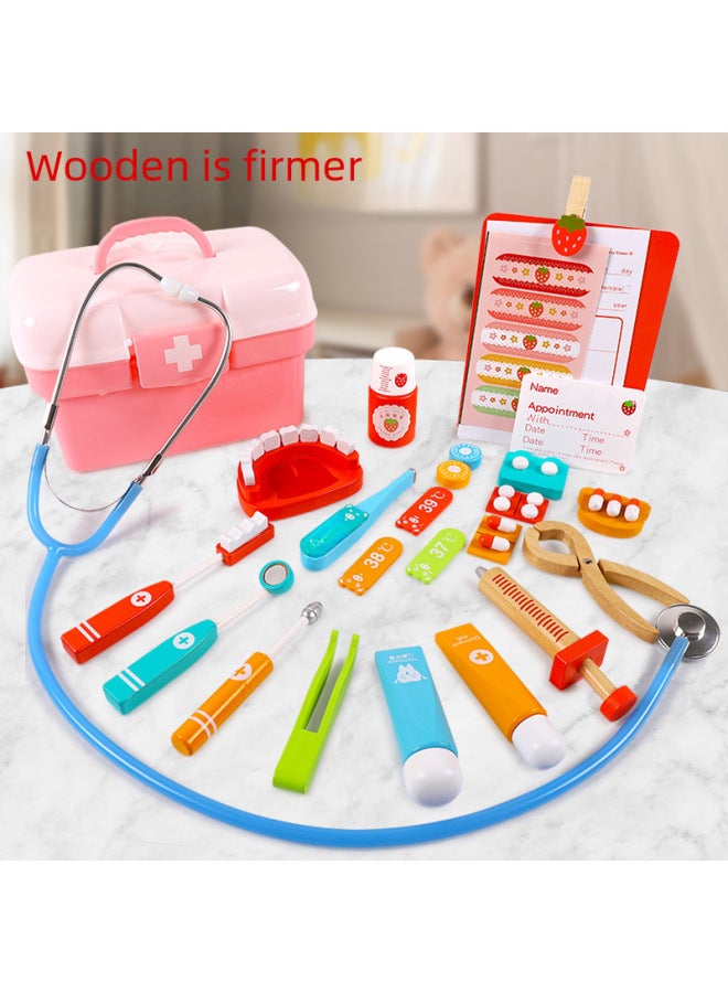Children's Wooden Doctor Toy Simulation Play House Injection Dentist Role-playing Toy Puzzle Game-Color:Auscultation 3-piece Set - Image 3
