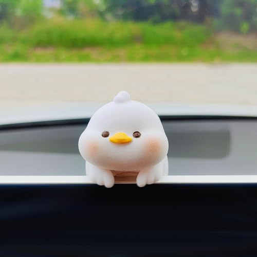 Motaney Cute Furry Animal Rear View Mirror Accessories Car Dashboard Ornament Center Screen Decoration Rearview Mirror Charm Car Accessories Interior Decor for WomenMen Duck - Image 1
