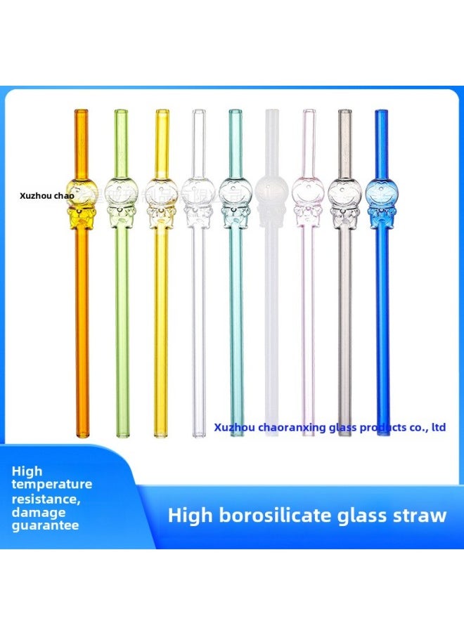 Generic - Colorful Cartoon High Borosilicate Glass Creative Straws Wholesale BPA Free Eco Friendly Drinking Straws For Party And Events-Color:Yellow - Image 1