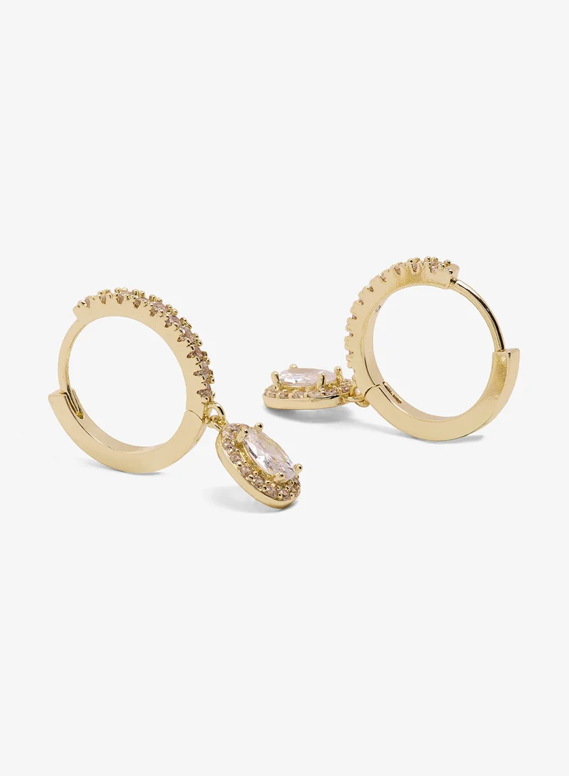 ELLA Gold Accent Diamonte Rhinestone Embellished Detailed Small Loop Earrings