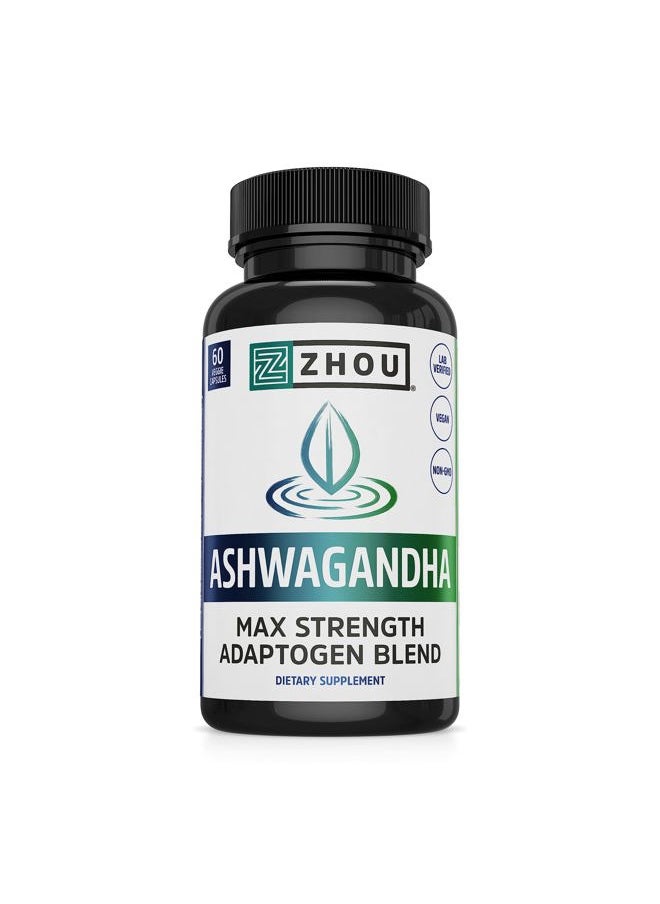 Zhou Nutrition - Zhou Nutrition Ashwagandha Capsules, Blend of Rhodiola, Holy Basil, Cordyceps, Reishi & Ashwagandha Supplement, 30 Servings, 60 Capsules - Image 1