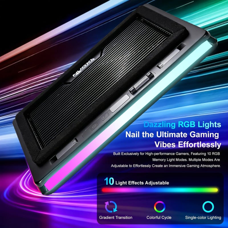 مودي لتبريد أجهزة الكمبيوتر المحمول Nuoxi RGB مع مروحة واحدة، تبريد سريع توربو كبير لمقاس 15.6 و19.3 بوصة، التحكم في السرعة، ارتفاعات قابلة للتعديل المتعددة، حامل هاتف - Image 4