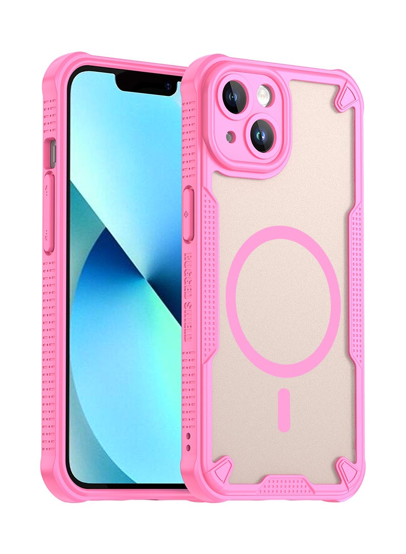 Cover For iPhone 13 Armor Glaze MagSafe Magnetic Phone Case Raised edges around the screen and camera lens help prevent scratches - Pink - Image 1