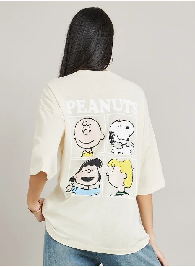 Styli Peanuts Oversized Back Print Drop Shoulder Longline T-Shirt