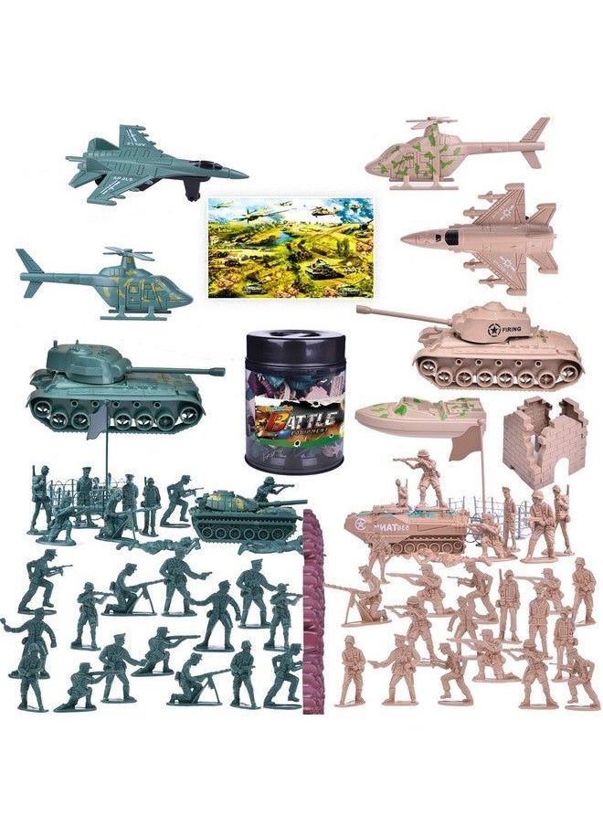 FUN LITTLE TOYS - 180 قطعة من مجسمات رجال الجيش، ألعاب الجيش من الحرب العالمية الثانية، مجموعة مجسمات عسكرية مع خريطة، دبابات، طائرات، أعلام، مجسمات جنود، أسوار وإكسسوارات - Image 1