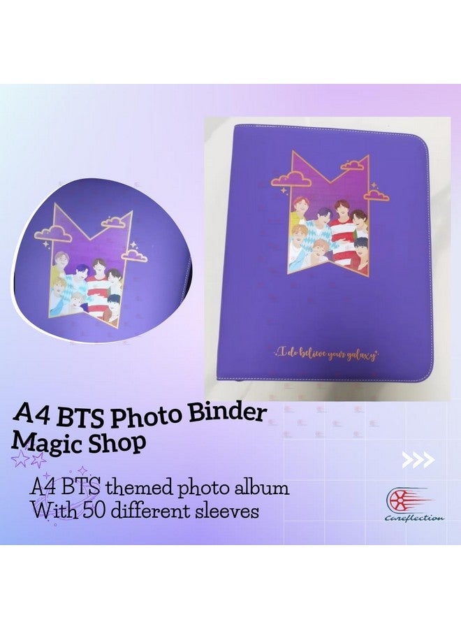 Careflection BTS Bora Whale A4 Photocard Binder Photo Album Book 3 Ring PU Leather Binder Refillable with 50 sleeves for Fujifilm Instax Mini Film/Polaroid Film/Kpop Photocard/Poster/Postcard - Image 2