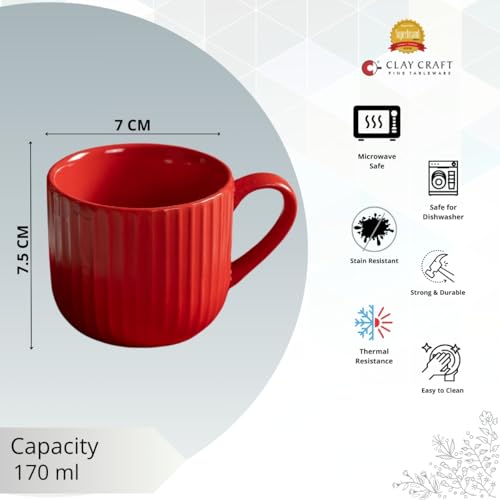 Clay Craft Fine Ceramic Linea Red Cups & Saucer, Set of 12, Cups for Tea & Coffee, Gift Set, Elegant Design for Home and Kitchen and Can Be Gifted to Your Loved Ones On Any Occassions - Image 4