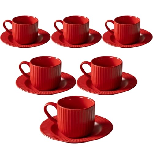 Clay Craft Fine Ceramic Linea Red Cups & Saucer, Set of 12, Cups for Tea & Coffee, Gift Set, Elegant Design for Home and Kitchen and Can Be Gifted to Your Loved Ones On Any Occassions - Image 3