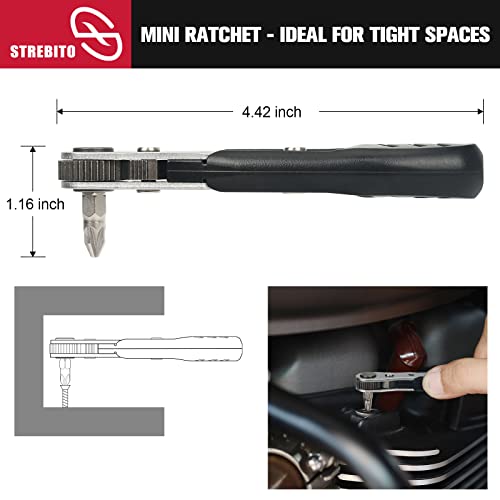 STREBITO Mini Ratchet Set 12-Piece 1/4 Right Angle Screwdriver Set - Small Ratcheting Wrench 90 Degree Offset High Torque Low Profile for Tight Spaces - Image 3