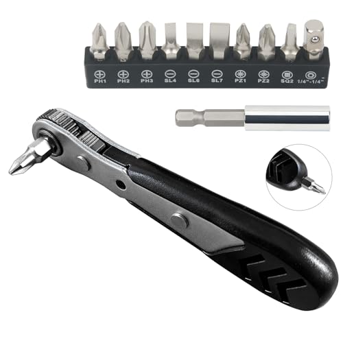 STREBITO Mini Ratchet Set 12-Piece 1/4 Right Angle Screwdriver Set - Small Ratcheting Wrench 90 Degree Offset High Torque Low Profile for Tight Spaces - Image 1