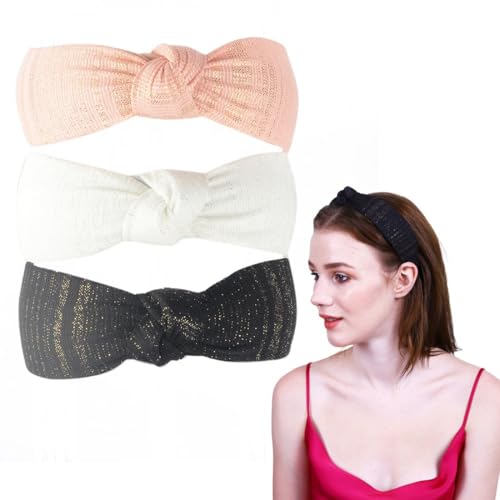 Radhu & Kabby Hair Band For Women/Girls | Non Slip Headband | Cross Knot Hair Band | Comfortable For Every Occasions And Every Hair Type | Black, White, Pink | Same As Pic | 3 Pcs - Image 1