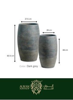 Generic 2- Piece tall oval shape dark grey Relexome Wabi-Sabi Ceramic flower Vase Duo for living room home decor (37.5 x 60.5 H),(28 X 48 H) (21 K)  - Image 2