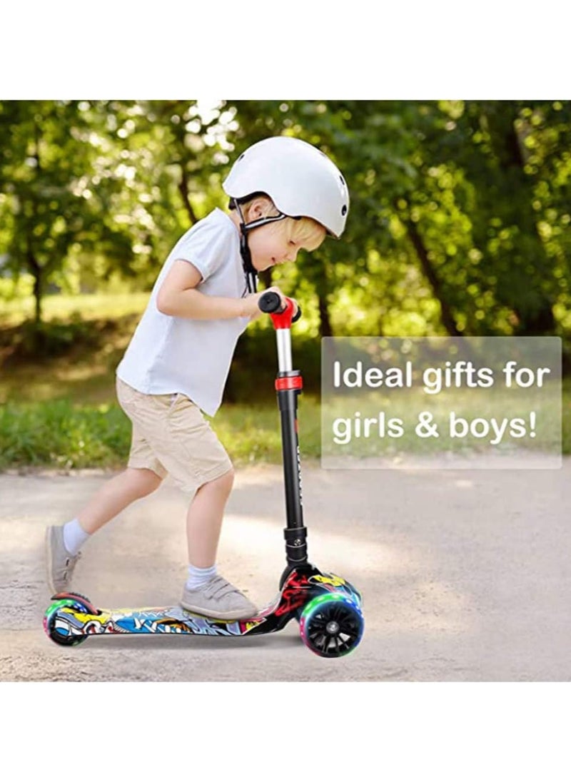 Adjustable and foldable scooter with flashing light wheels and graffiti graphics for children 55x58x25cm  - Image 4