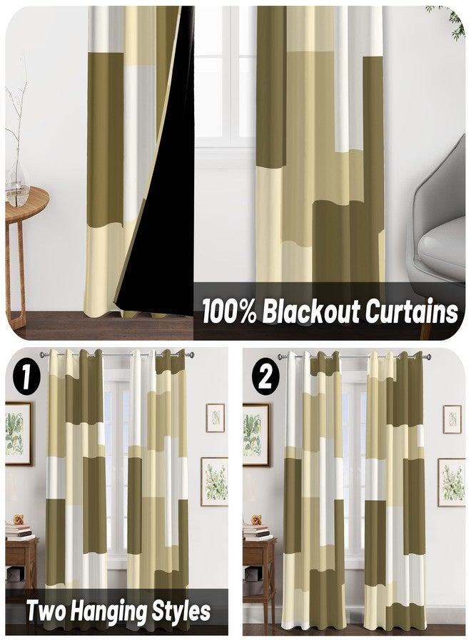 Tyrot Beige 100% Blackout Curtains for Bedroom 63 inch Long 2 Panels Set White Beige Modern Abstract Geometric Black Out Curtains Insulated Room Darkening Window Drapes for Living Room, 52Wx63L - Image 2