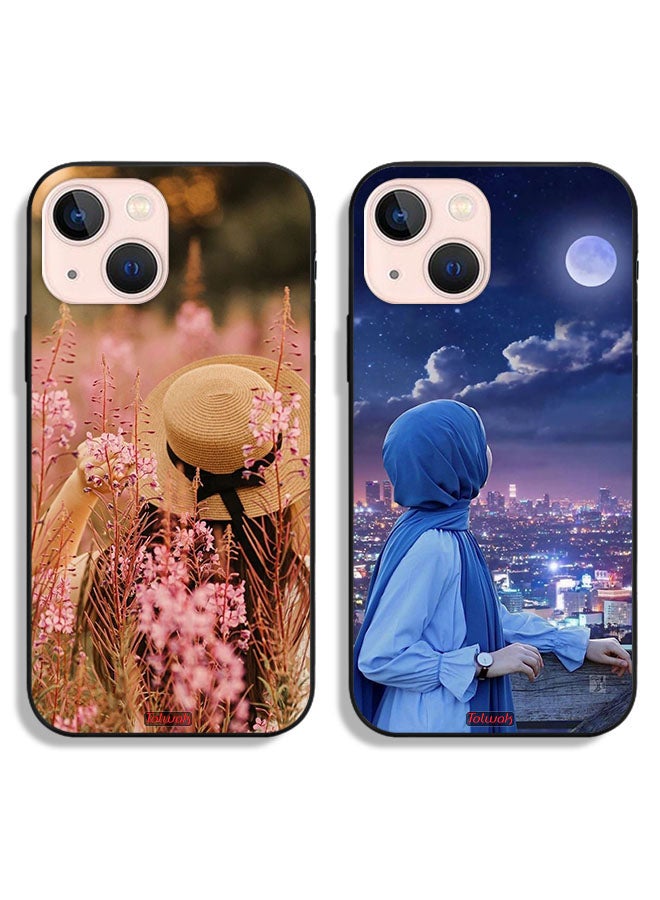 Tolwak Two Cases For Apple iPhone 13 Protective Covers Hijab Girls and Holding Flower  - Image 1