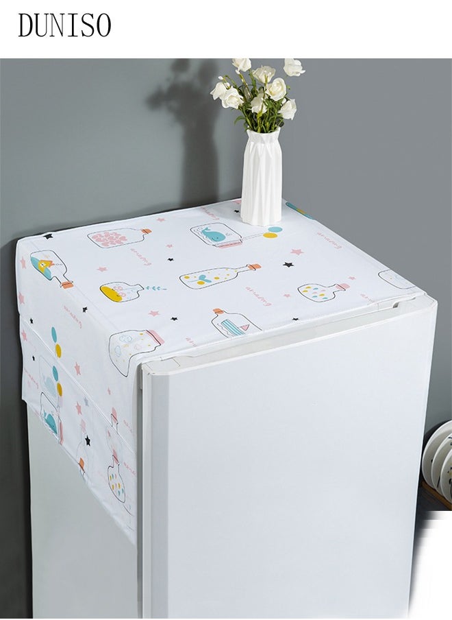 DUNISO Fridge Dust Cover Washer And Dryer Top Cover Refrigerator Dust Proof Cover with Storage Pockets with Side Storage Pockets Waterproof Multi-Purpose Top Covers  - Image 1