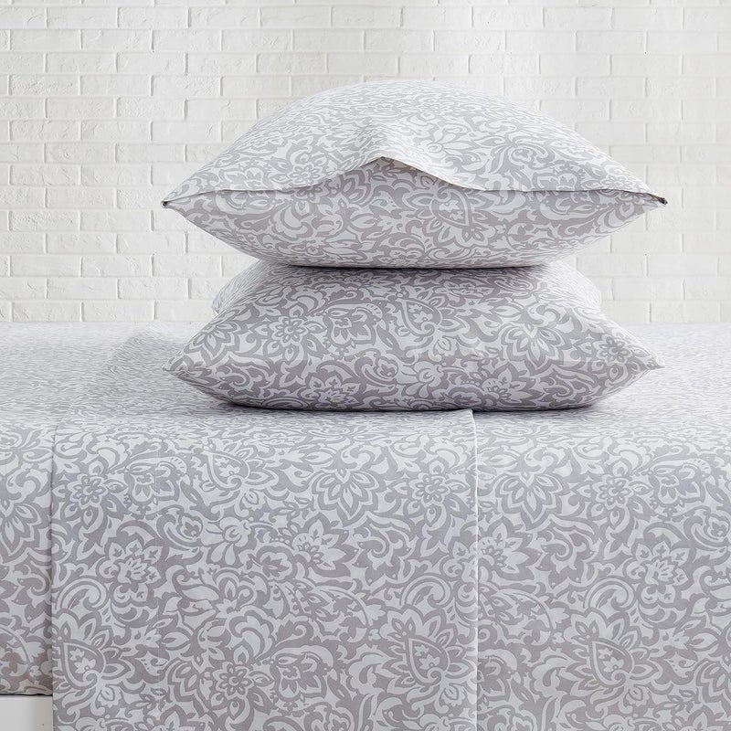 Indigo Ink Indigo Ink - Full Size Sheet Set  4-Piece Boho Floral Damask Patterned Bedding  Soft & Wrinkle Resistant (Tufted Medallion Collection  Grey)  - Image 2