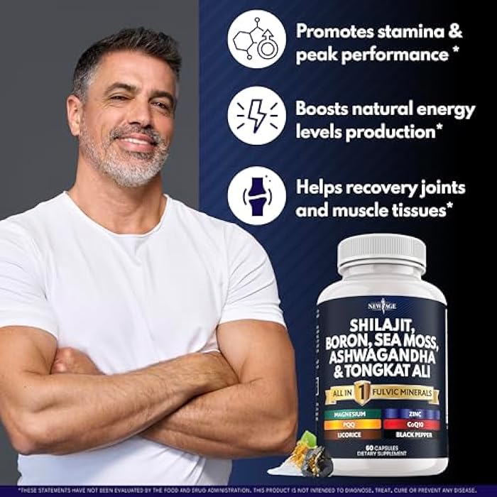 New Age Shilajit Supplement with Sea Moss, Ashwagandha, Tongkat Ali, Boron, Magnesium - Fulvic Acid Capsules - 120 Count - Image 3