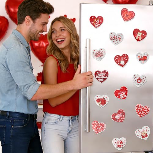 JULMELON 16pcs Valentine Heart Diamond Art Magnet Kits, Diamond Art Magnets for Valentine's Day Crafts 7cm Acrylic Painting Fridge Magnets for Adults Decor - Image 2
