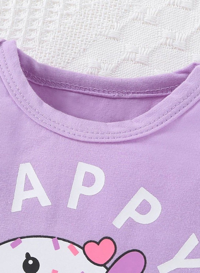 Fullfamous Baby Girl's 3pc Frill Long Sleeve Romper and Pant Set, Purple Donut, 0-3 Months - Image 5