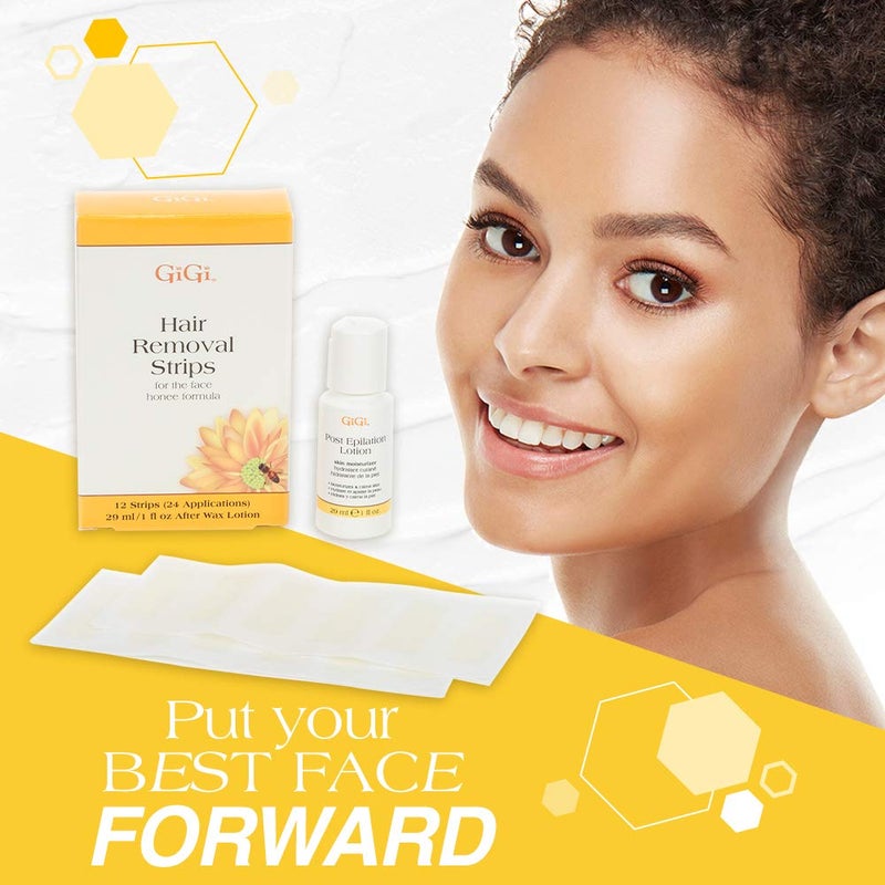 GiGi Wax Strips for Hair Removal â€“ 12 Facial Wax Strips for Women with Post Epilation Lotion, At Home Waxing Kit - Image 2