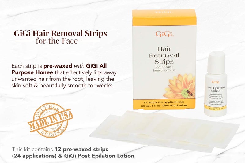 GiGi Wax Strips for Hair Removal â€“ 12 Facial Wax Strips for Women with Post Epilation Lotion, At Home Waxing Kit - Image 5
