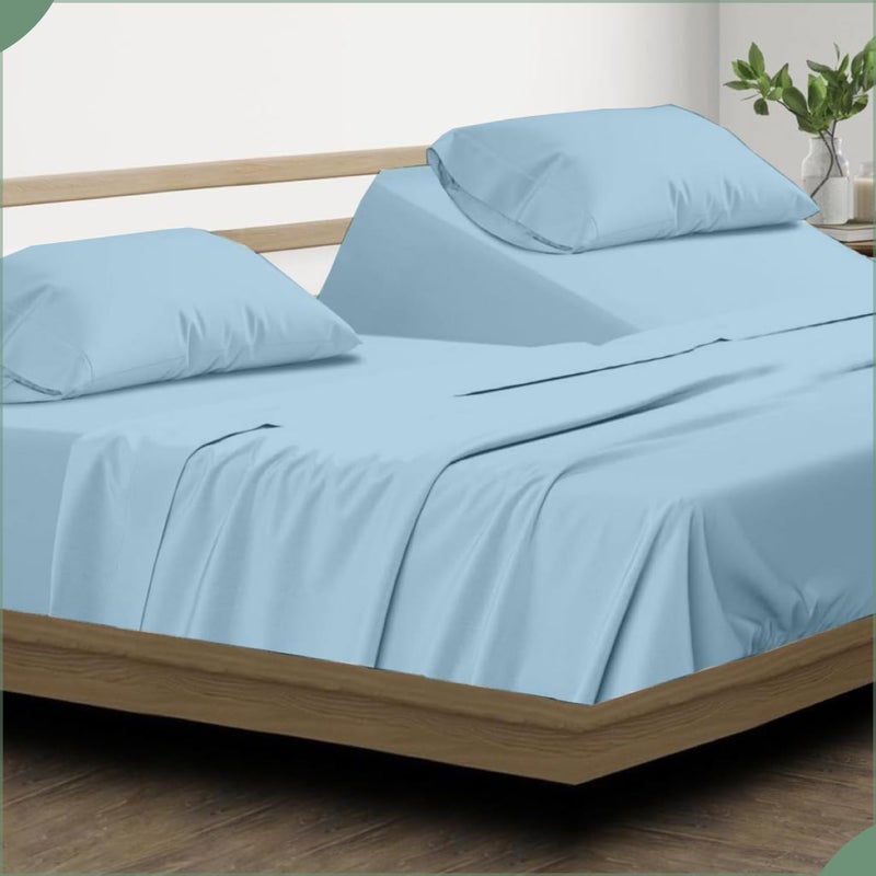 NON Sticky cotton NON Sticky cotton 4 Piece Top Split King Sheet Set for Sleep Number Adjustable Bed 100 Egyptian Cotton Bed Sheets 39 Flex Head Fits 18 Deep Mattress 78 x 80 Light Blue Solid 