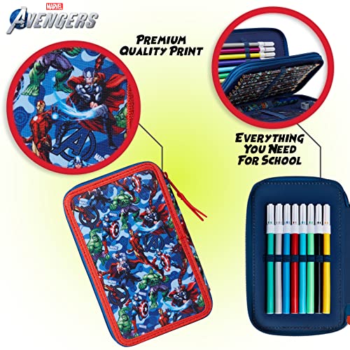 Marvel Pencil Case with Stationery Included School Supplies Filled Large Pencil Case Multiple Compartments Colouring Pencils Pens Boys Stationery Set Gifts for Boys (Avengers Blue/Red) - Image 3