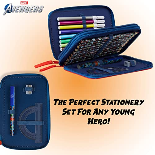 Marvel Pencil Case with Stationery Included School Supplies Filled Large Pencil Case Multiple Compartments Colouring Pencils Pens Boys Stationery Set Gifts for Boys (Avengers Blue/Red) - Image 5