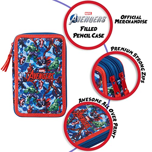 Marvel Pencil Case with Stationery Included School Supplies Filled Large Pencil Case Multiple Compartments Colouring Pencils Pens Boys Stationery Set Gifts for Boys (Avengers Blue/Red) - Image 2