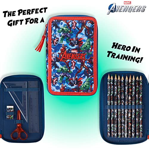 Marvel Pencil Case with Stationery Included School Supplies Filled Large Pencil Case Multiple Compartments Colouring Pencils Pens Boys Stationery Set Gifts for Boys (Avengers Blue/Red) - Image 4