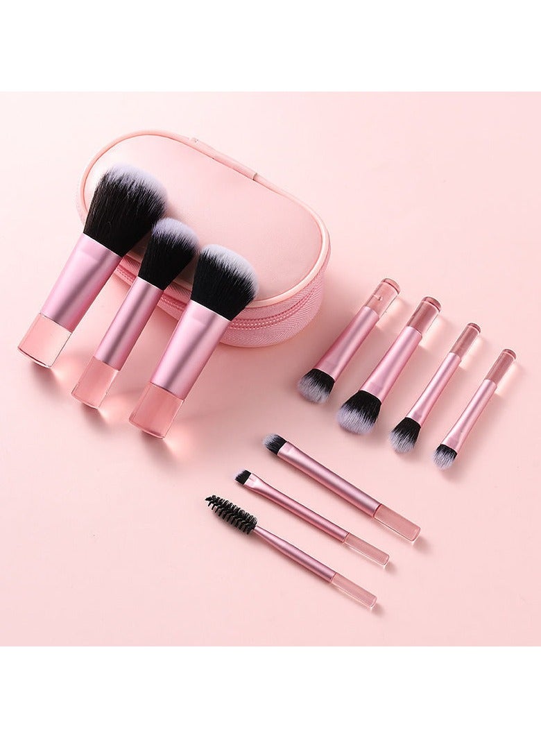 general 10 Mini Makeup Brushes Crystal Handle Portable Powder Brush Short Handle Brush Mini Crystal Handle 10 Brush Set + Brush Bag [Pink] - Image 1