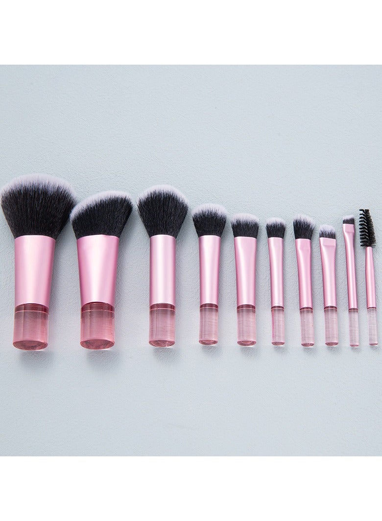 general 10 Mini Makeup Brushes Crystal Handle Portable Powder Brush Short Handle Brush Mini Crystal Handle 10 Brush Set + Brush Bag [Pink] - Image 2