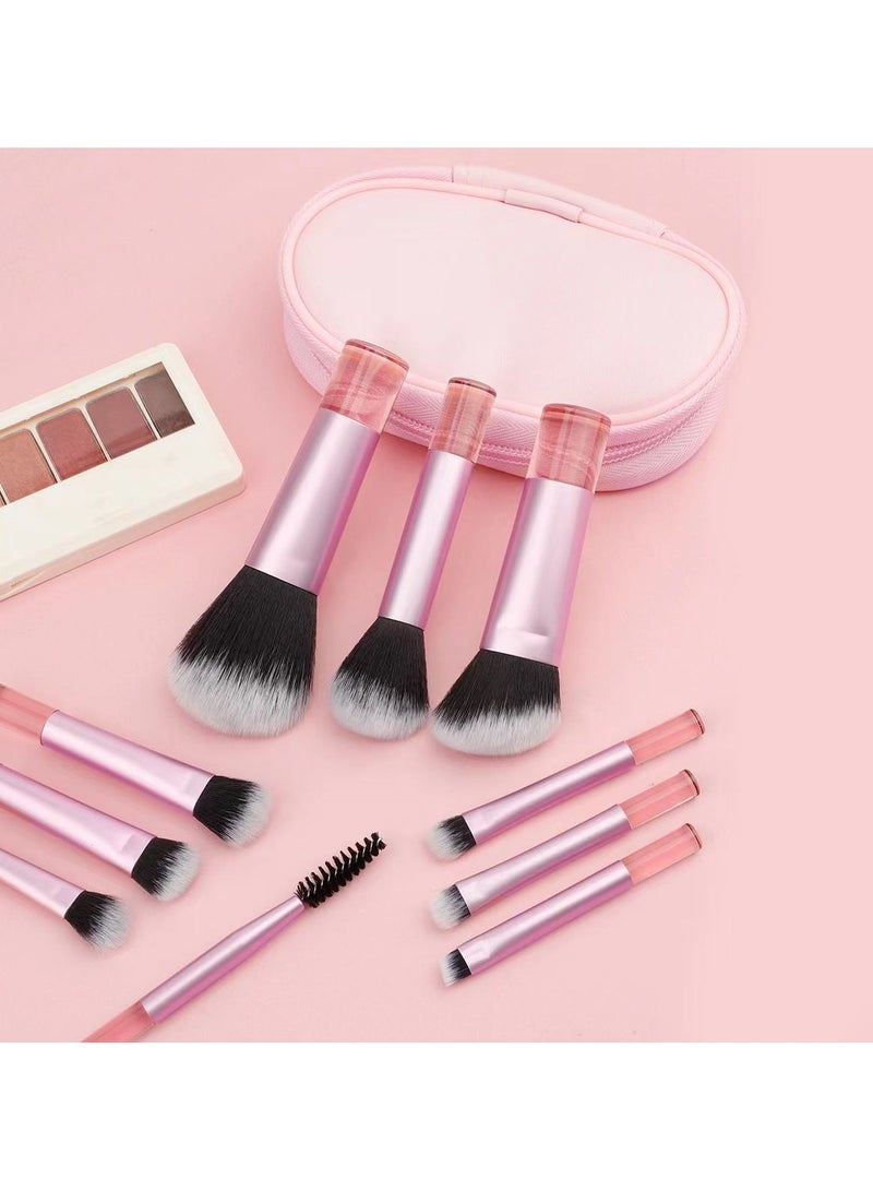 general 10 Mini Makeup Brushes Crystal Handle Portable Powder Brush Short Handle Brush Mini Crystal Handle 10 Brush Set + Brush Bag [Pink] - Image 4