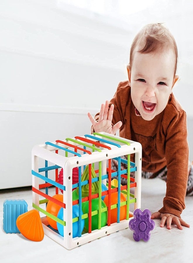 ZEELPETAL Baby Shape Sorting Toy, Montessori Sensory Toys with Blocks Colorful Cube and Alphabets, Shape Sorting Toy with Elastic Bands Skill Toy, Preschool Learning Toys - 1pc, Multi. (Rectangle) - Image 3