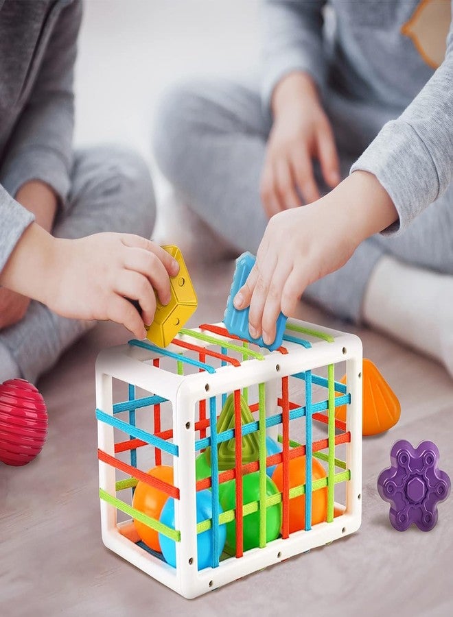 ZEELPETAL Baby Shape Sorting Toy, Montessori Sensory Toys with Blocks Colorful Cube and Alphabets, Shape Sorting Toy with Elastic Bands Skill Toy, Preschool Learning Toys - 1pc, Multi. (Rectangle) - Image 5