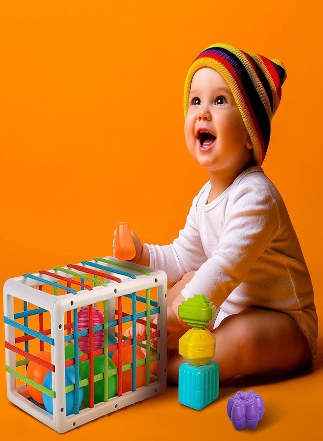 ZEELPETAL Baby Shape Sorting Toy, Montessori Sensory Toys with Blocks Colorful Cube and Alphabets, Shape Sorting Toy with Elastic Bands Skill Toy, Preschool Learning Toys - 1pc, Multi. (Rectangle) - Image 2