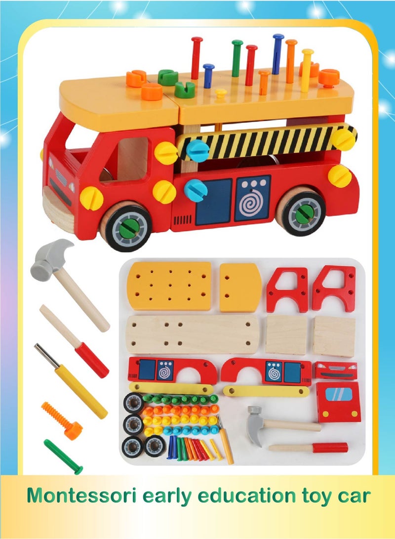 Montessori Fire Truck Toys for Kids 1-9 | Wooden Screwdriver & Bolt Building Set - DIY Engineering Vehicle Playset for Little Fireman Enthusiasts - Image 1
