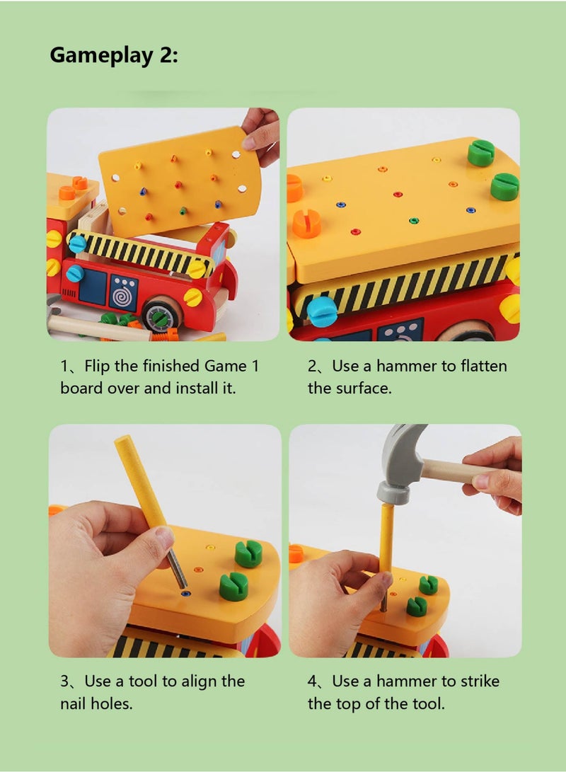 Montessori Fire Truck Toys for Kids 1-9 | Wooden Screwdriver & Bolt Building Set - DIY Engineering Vehicle Playset for Little Fireman Enthusiasts - Image 3