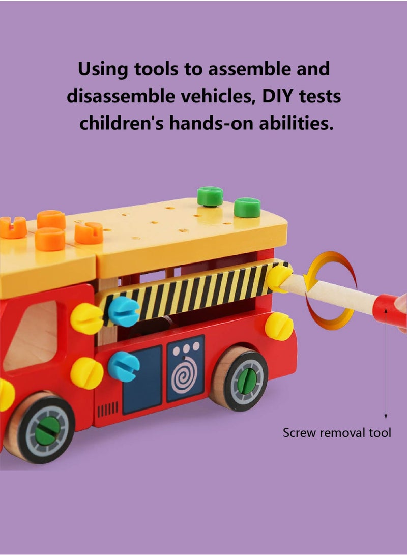 Montessori Fire Truck Toys for Kids 1-9 | Wooden Screwdriver & Bolt Building Set - DIY Engineering Vehicle Playset for Little Fireman Enthusiasts - Image 4
