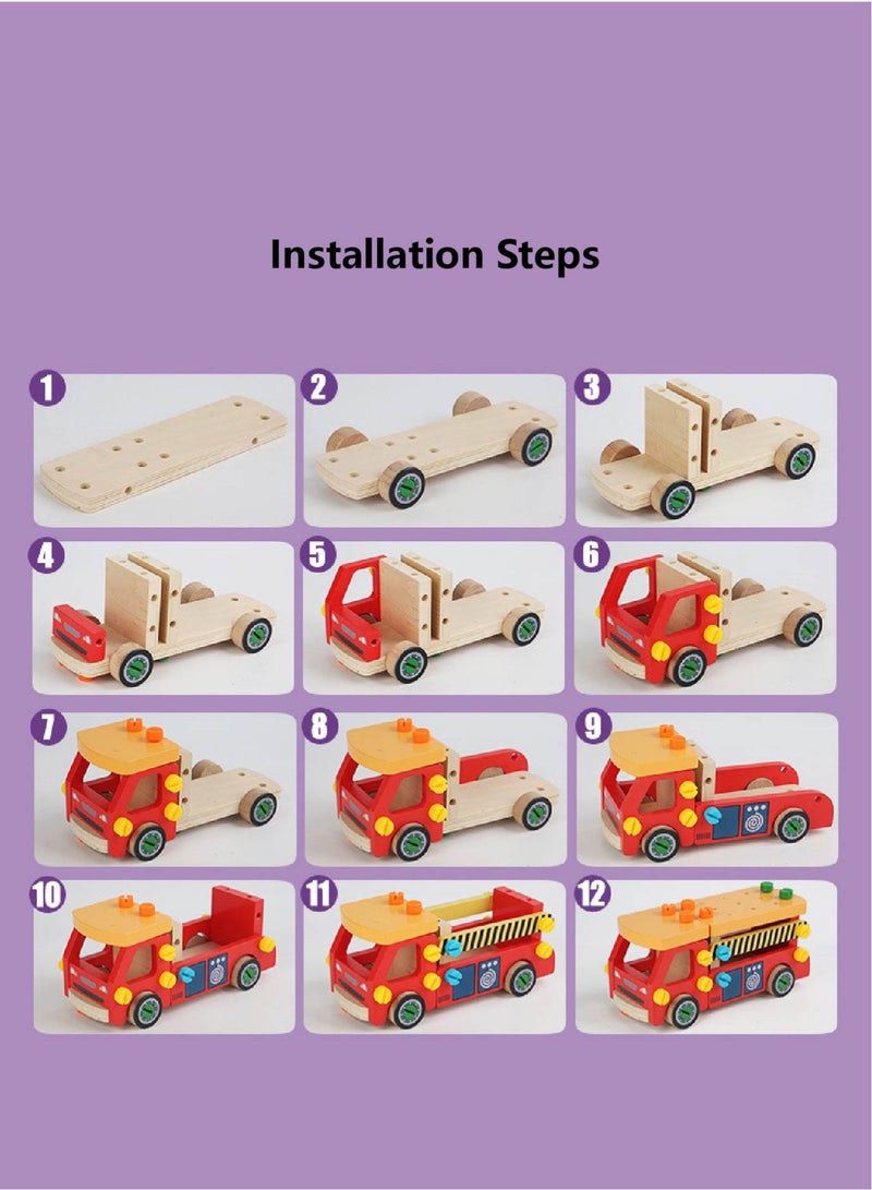 Montessori Fire Truck Toys for Kids 1-9 | Wooden Screwdriver & Bolt Building Set - DIY Engineering Vehicle Playset for Little Fireman Enthusiasts - Image 5
